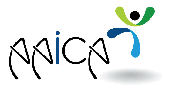 logotipo aaica, uma pessoa de braços abertos, simboliza a ajuda e informação a cegos e amblíopes